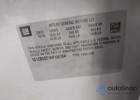 2017 Chevrolet Malibu Ls z USA, uszkodzony, nr VIN 1G1ZB5ST1HF196764